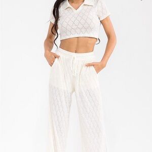 Rousseau’s Cream Crop top & Elastic Waist Wide Leg Pants